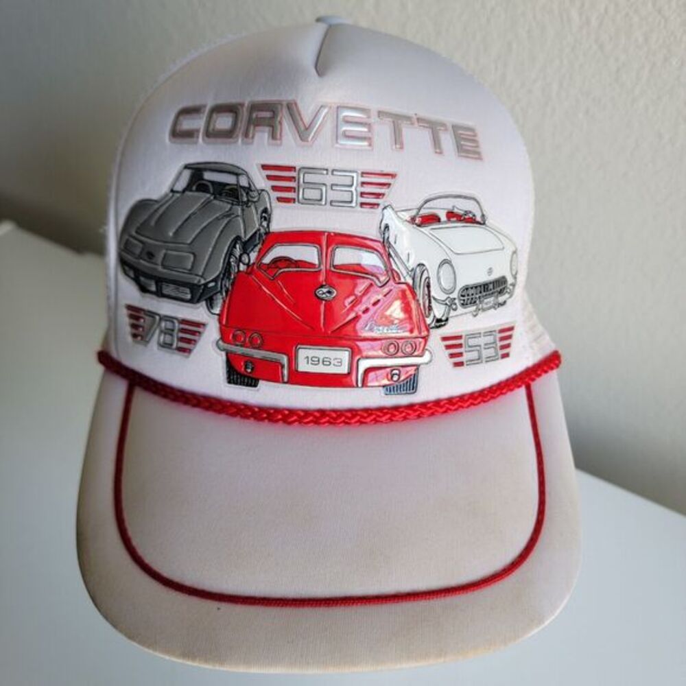 Vintage Chevy Corvette Trucker Mesh Snapback White Hat Cap 1953,‎ 1963, 1978